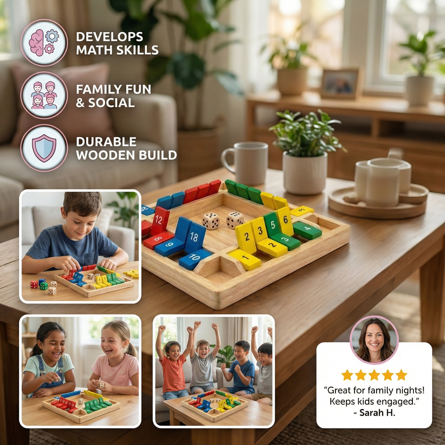 Shut The Box Family Folding Game 4-Player Set