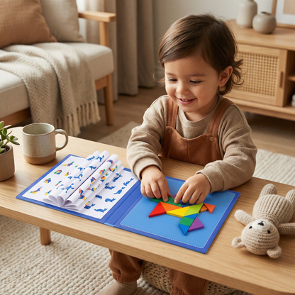 Portable Montessori Wooden Magnetic Tangram Puzzle Book Learning Toy