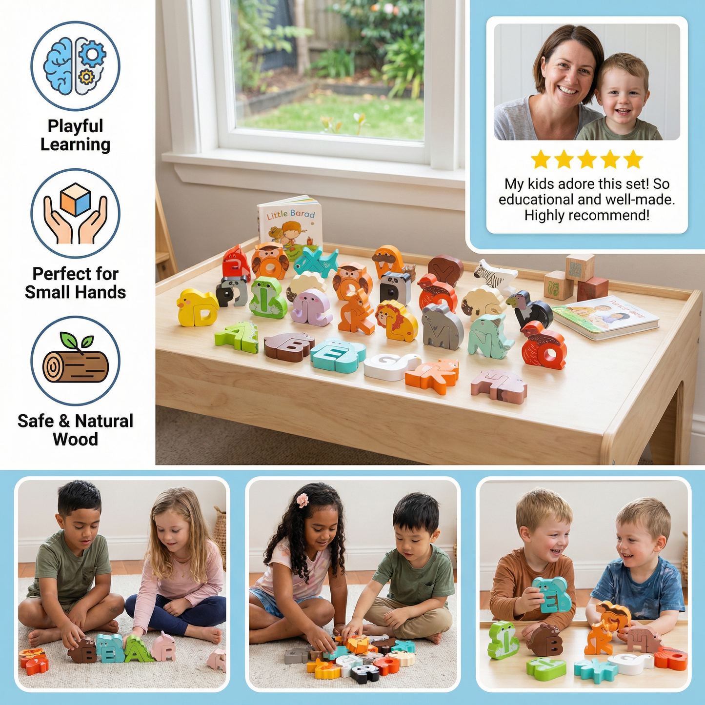 Wooden Animal Alphabet Puzzle – A–Z Learning Toy for Children