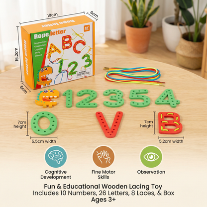 Letters, Numbers, and Colors Wooden Lacing Learning Toy