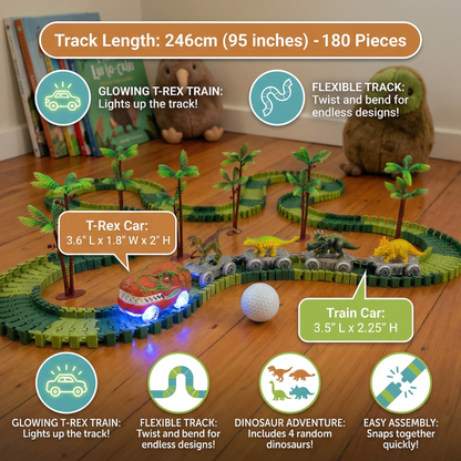 Dinosaur Track Adventure – Flexible Race Track with Glowing Train