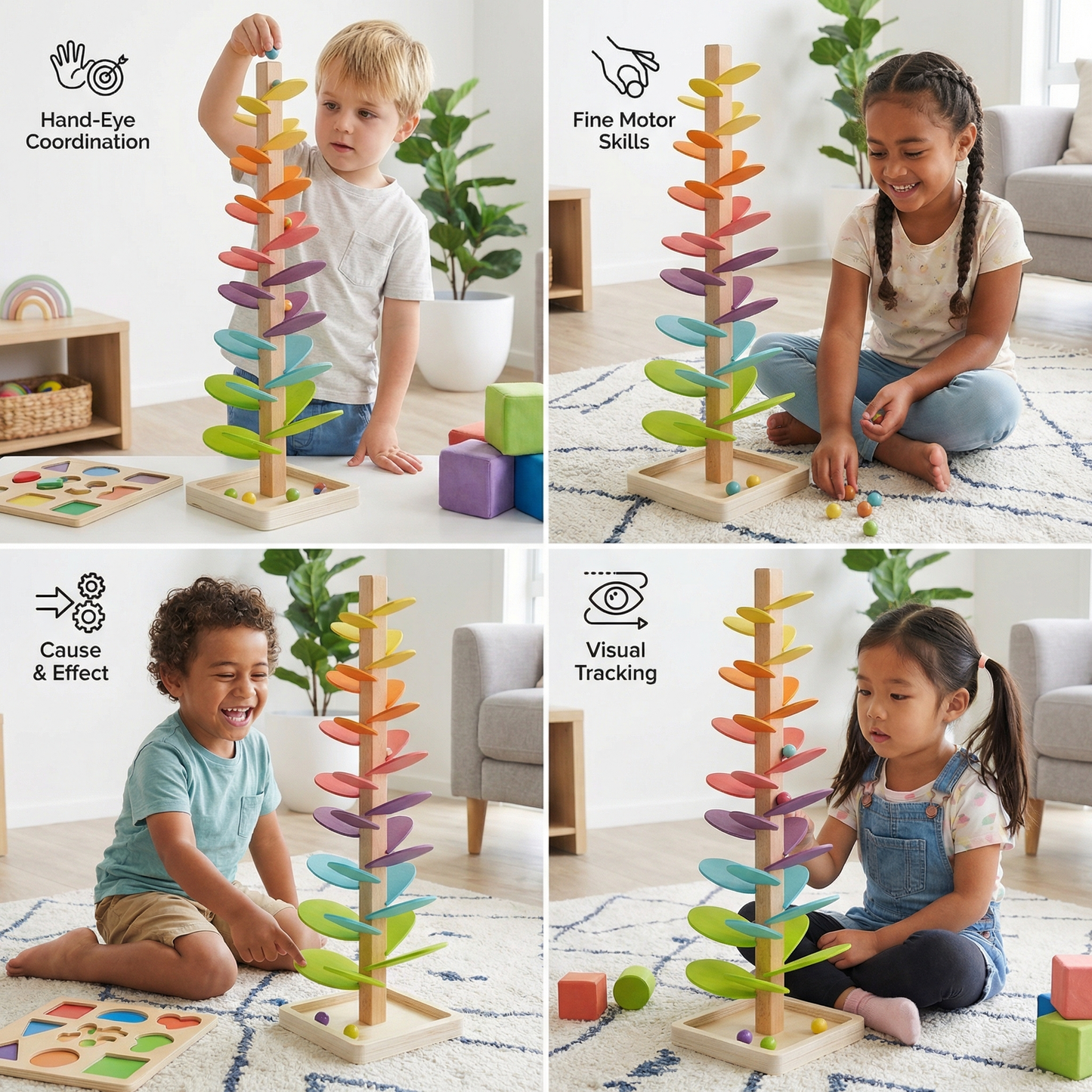 Montessori Rainbow Marble Wooden Tower