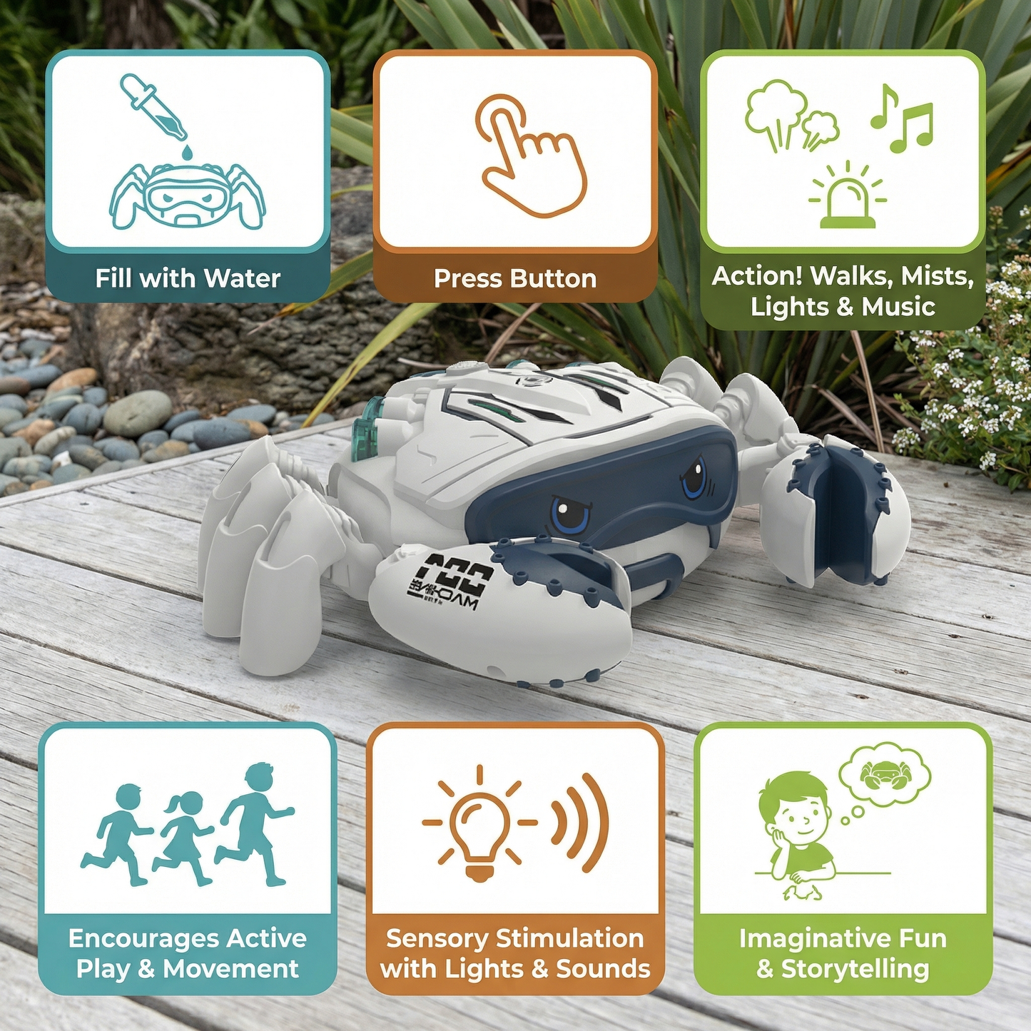 Glowing and Steam-Spraying Musical Crab