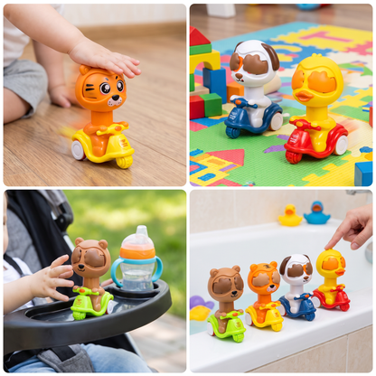 Press & Go Animal Motorcycle Toy – Cute Hide-and-Seek Character Car