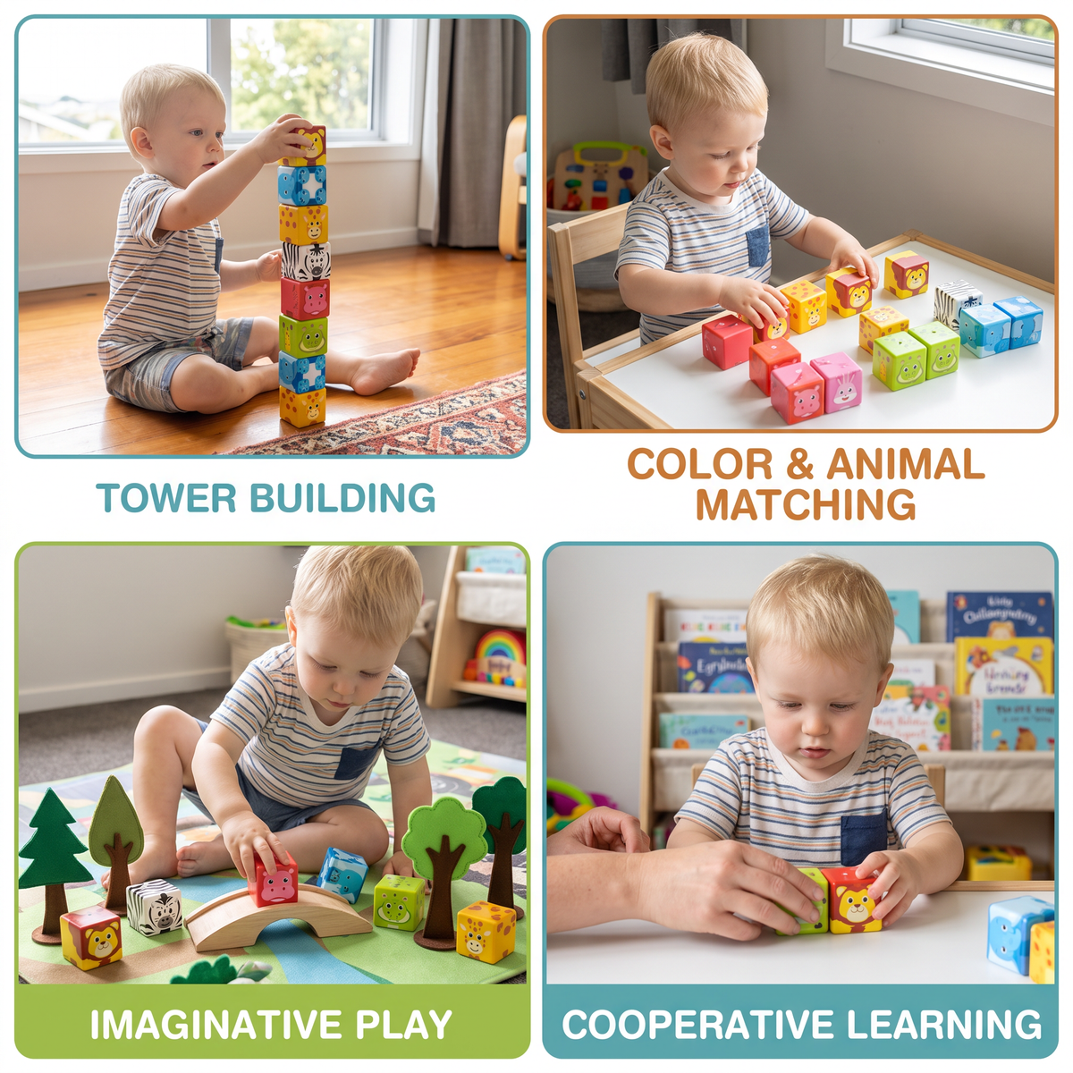 Toddler-Safe 4.2 cm Safari Animal Magnetic Building Cubes – STEM Learning Blocks