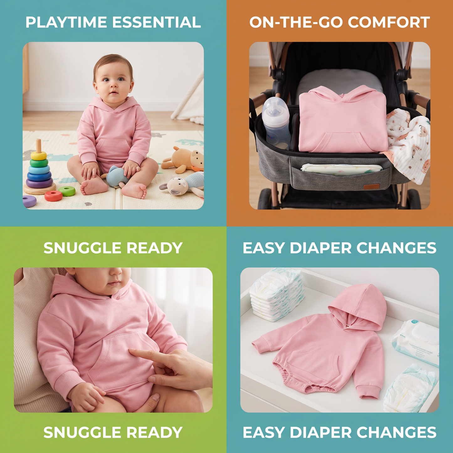 Hooded Baby Romper – Soft Long Sleeve Onesie with Front Pocket