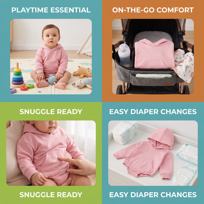 Hooded Baby Romper – Soft Long Sleeve Onesie with Front Pocket