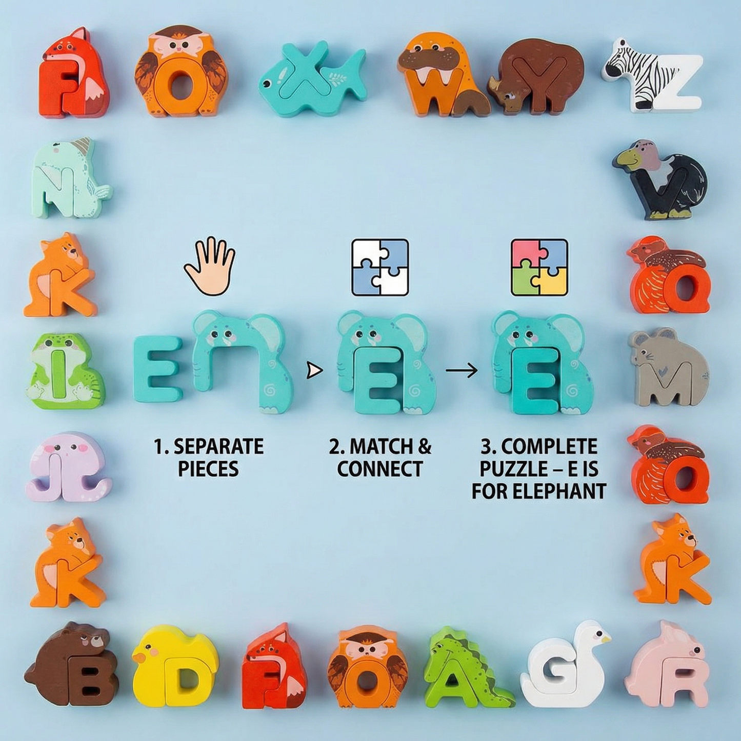 Wooden Animal Alphabet Puzzle – A–Z Learning Toy for Children