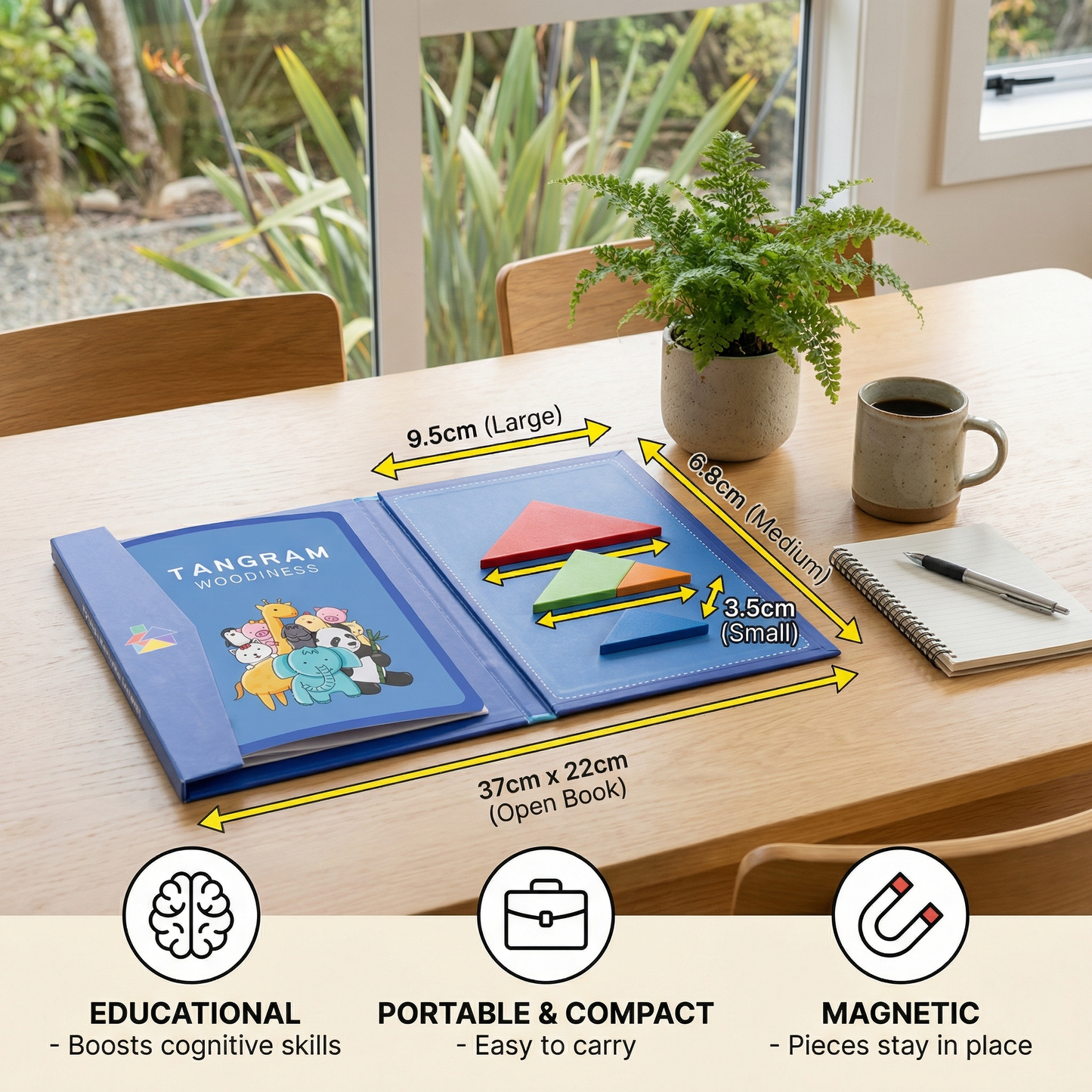 Portable Montessori Wooden Magnetic Tangram Puzzle Book Learning Toy
