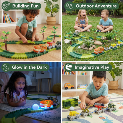 Dinosaur Track Adventure – Flexible Race Track with Glowing Train
