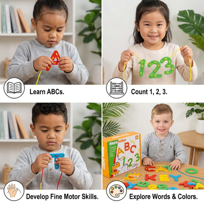 Letters, Numbers, and Colors Wooden Lacing Learning Toy