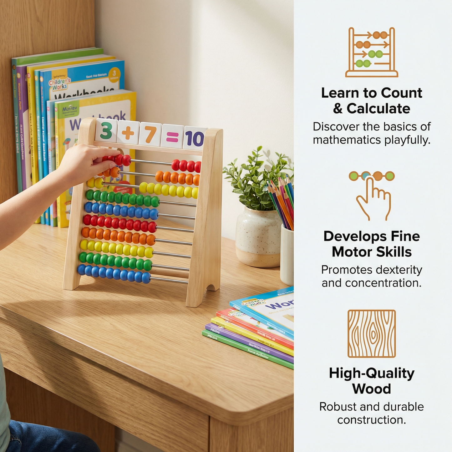 Wooden Abacus for Learning to Count and Calculate