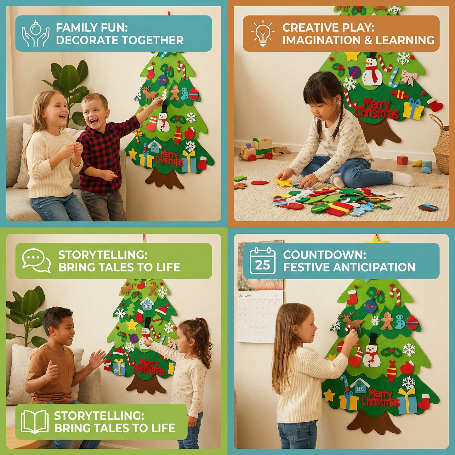 DIY Felt Christmas Tree for Kids | Safe Wall Decoration with Removable Ornaments for Fun Christmas Play