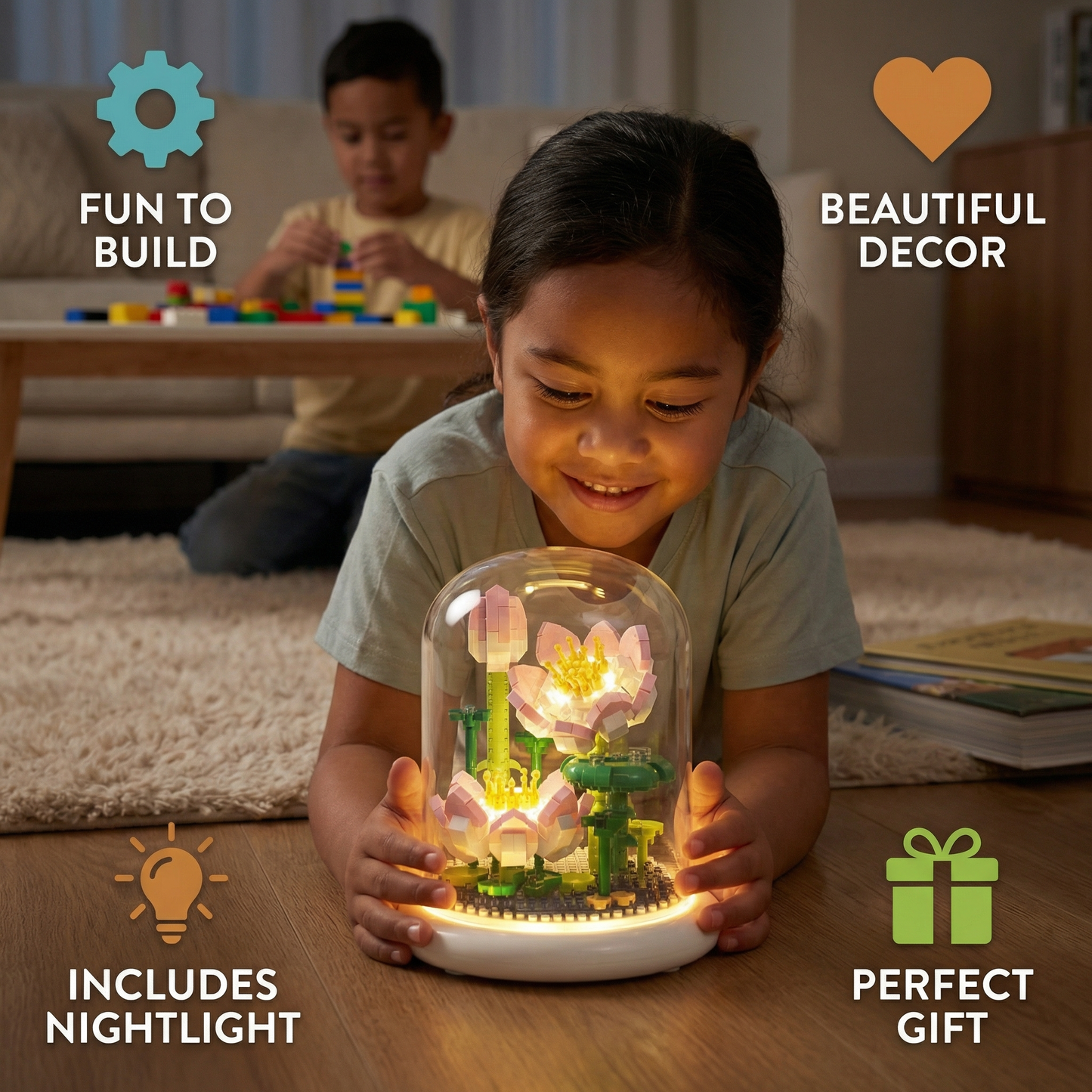 Noble Building Block Flower in Glass