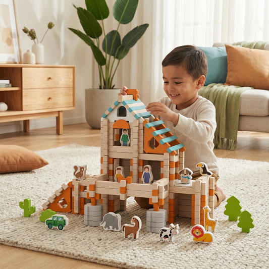 Montessori Wooden Building Block Set – Natural Stacking and Construction Toy