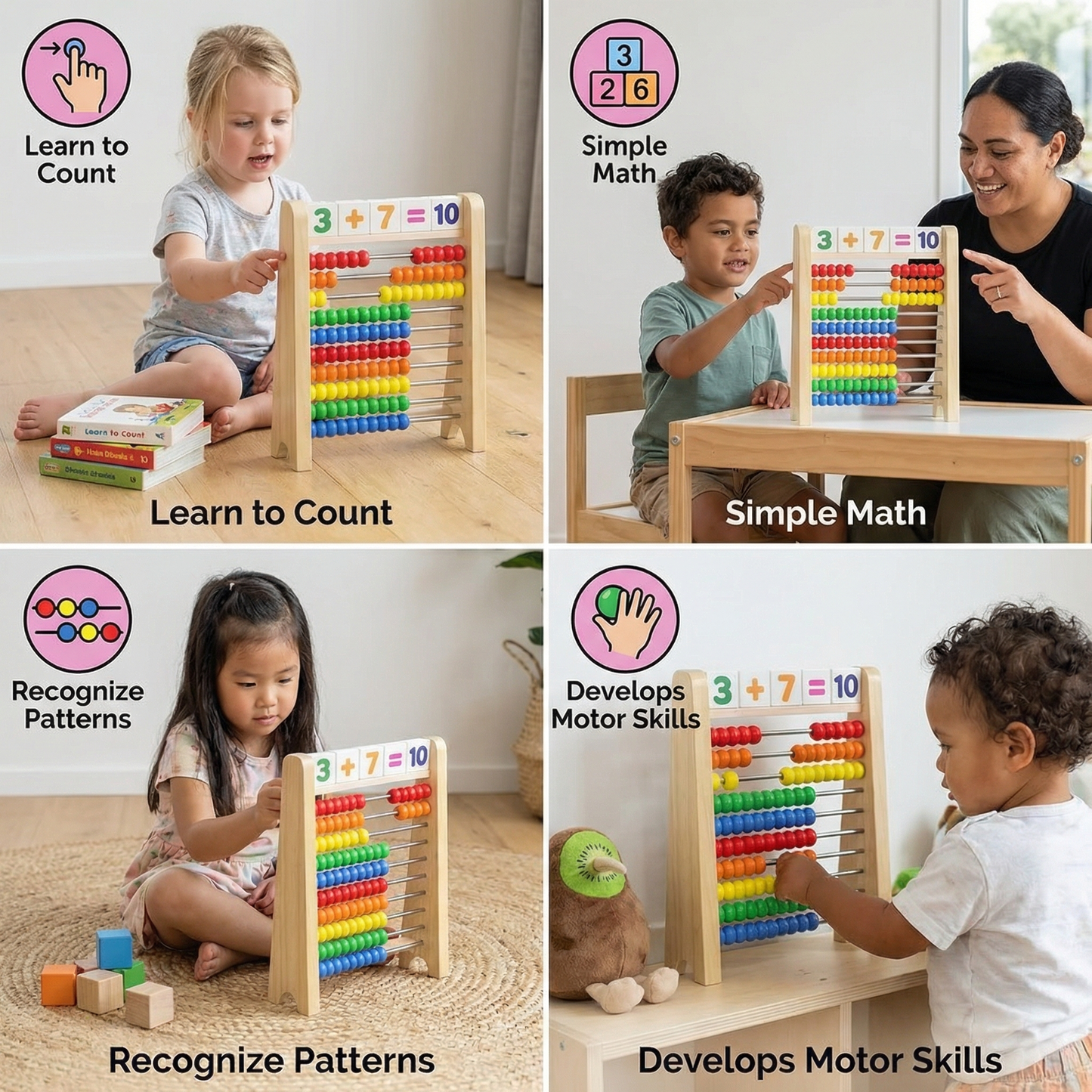Wooden Abacus for Learning to Count and Calculate
