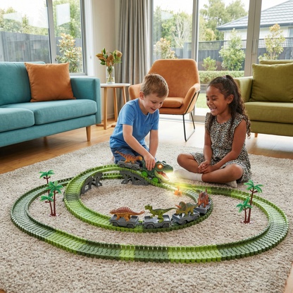 Dinosaur Track Adventure – Flexible Race Track with Glowing Train