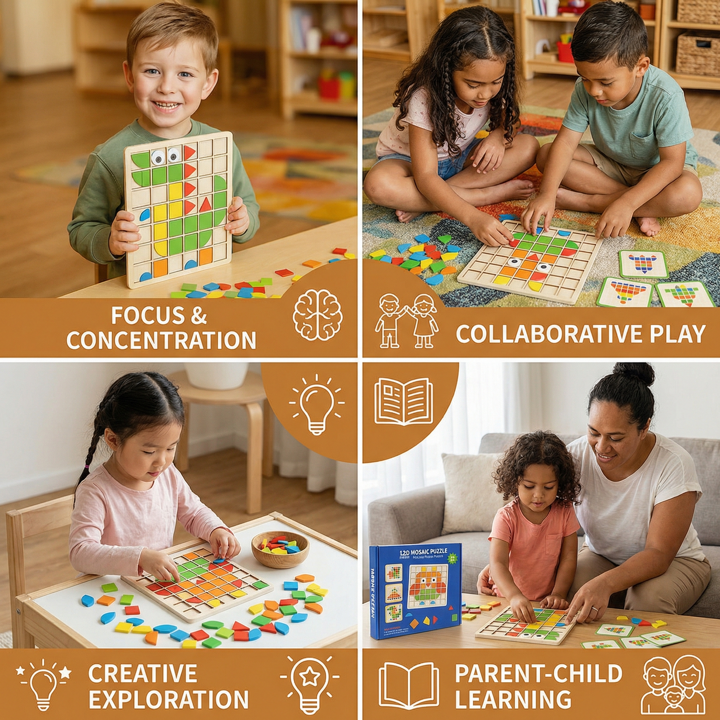 Montessori Mosaic Puzzle Colors and Shapes Game