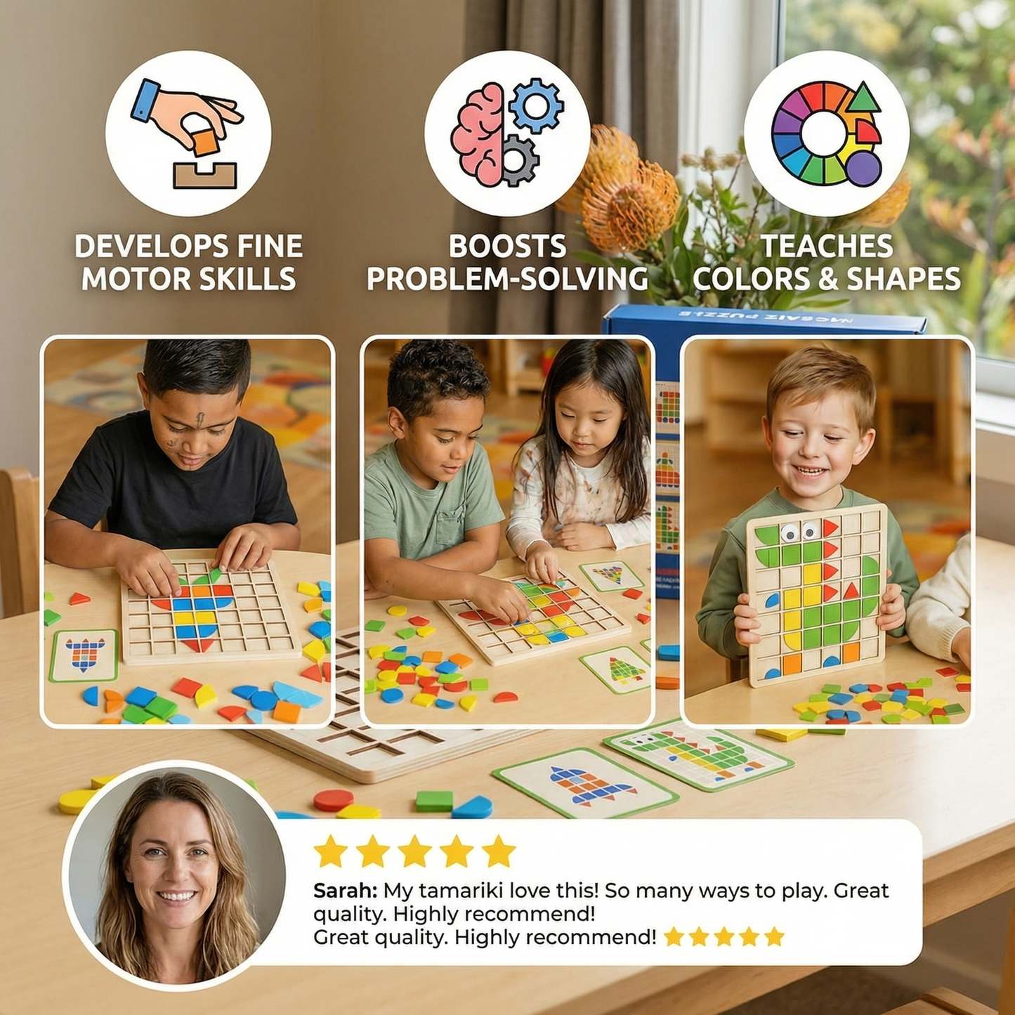 Montessori Mosaic Puzzle Colors and Shapes Game