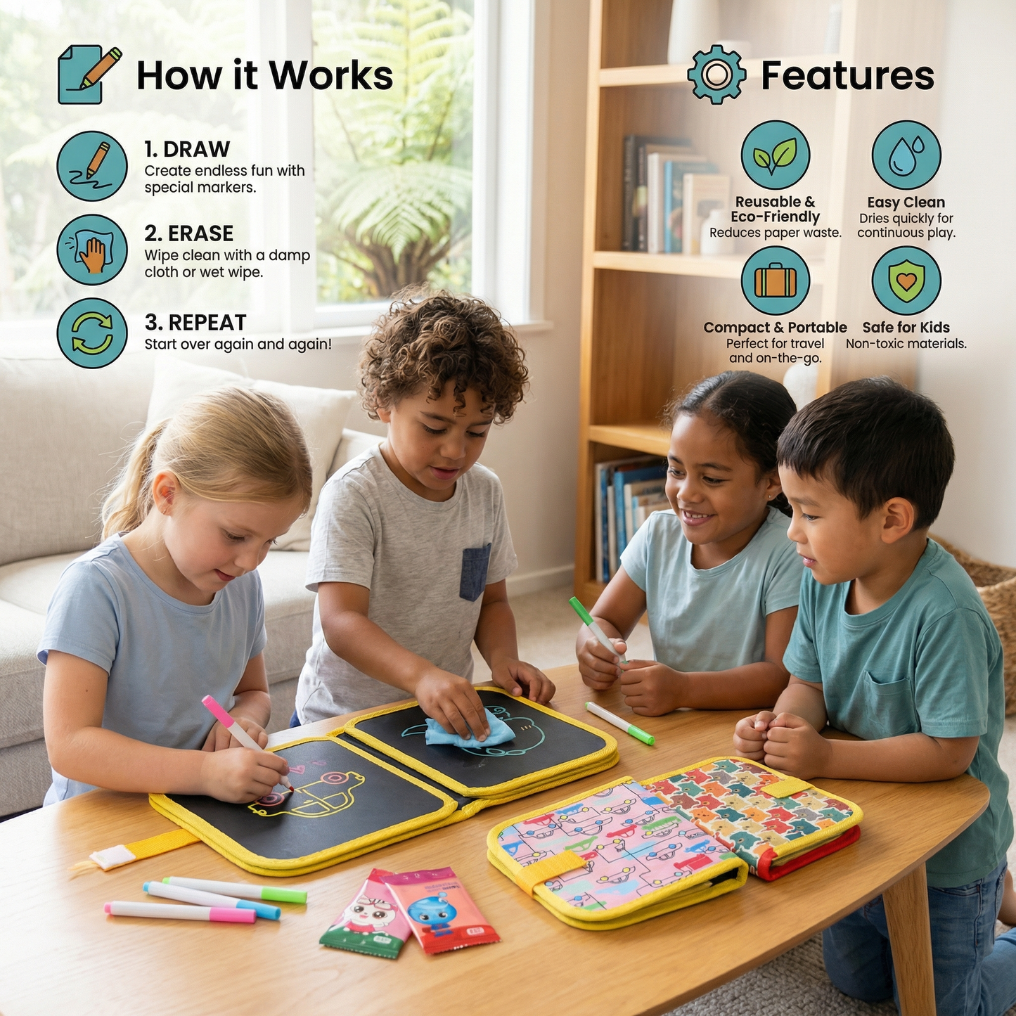 Portable Reusable Coloring Book for Children