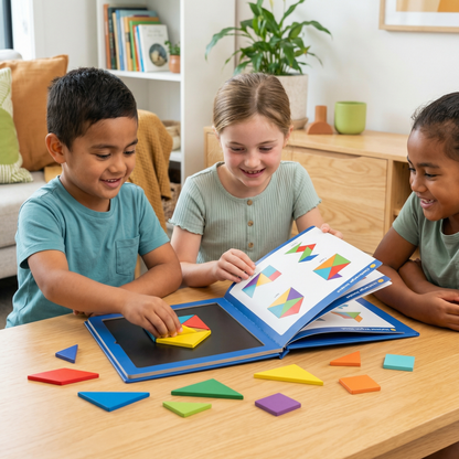 Portable Montessori Wooden Magnetic Tangram Puzzle Book Learning Toy