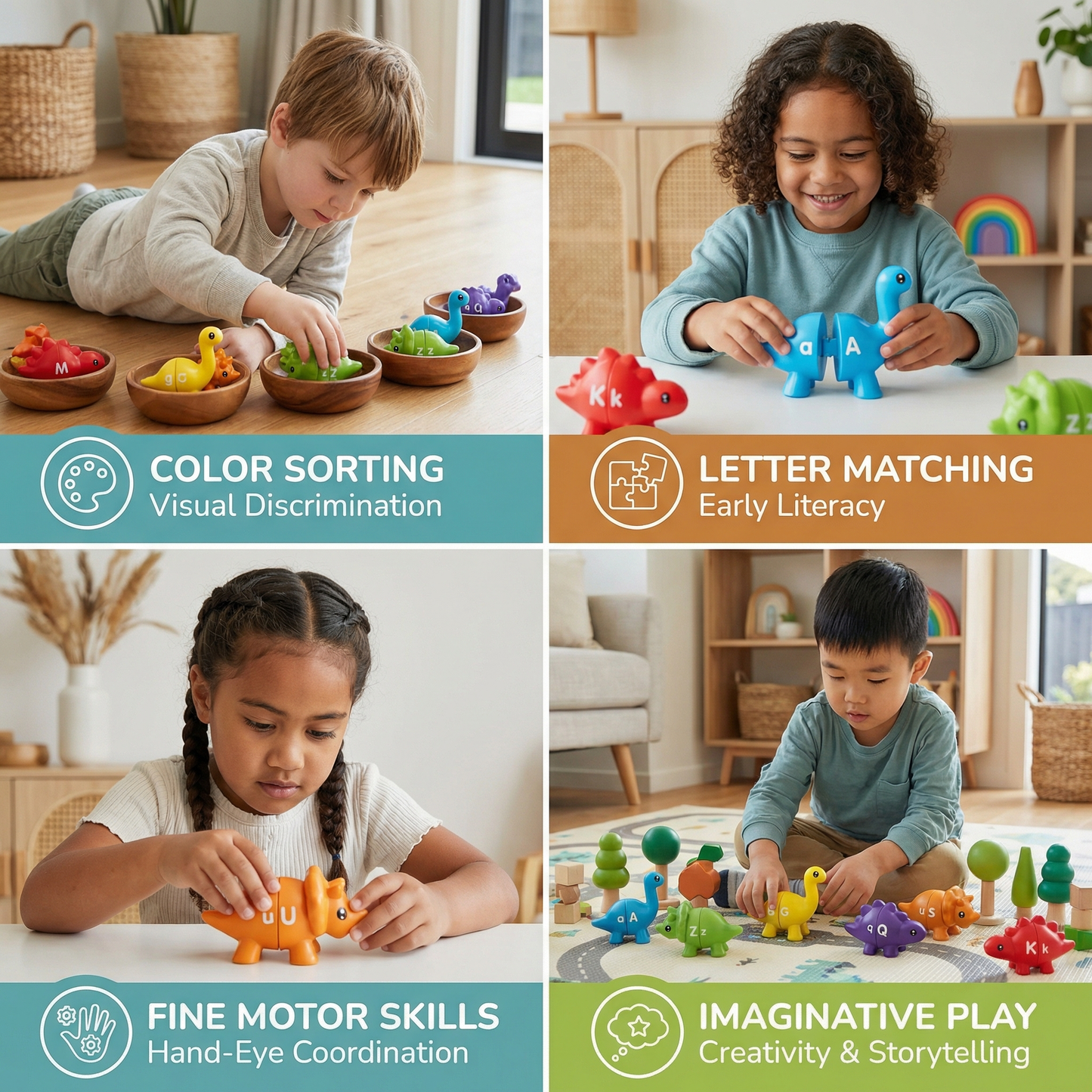 Educational Montessori Color Dinosaur Sorting Game Set
