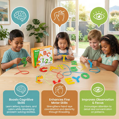 Letters, Numbers, and Colors Wooden Lacing Learning Toy