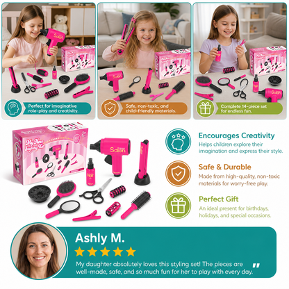 14-Piece Kids Hair Styling Salon Pretend Play Set