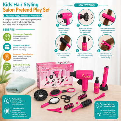 14-Piece Kids Hair Styling Salon Pretend Play Set