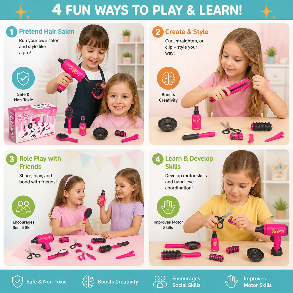 14-Piece Kids Hair Styling Salon Pretend Play Set