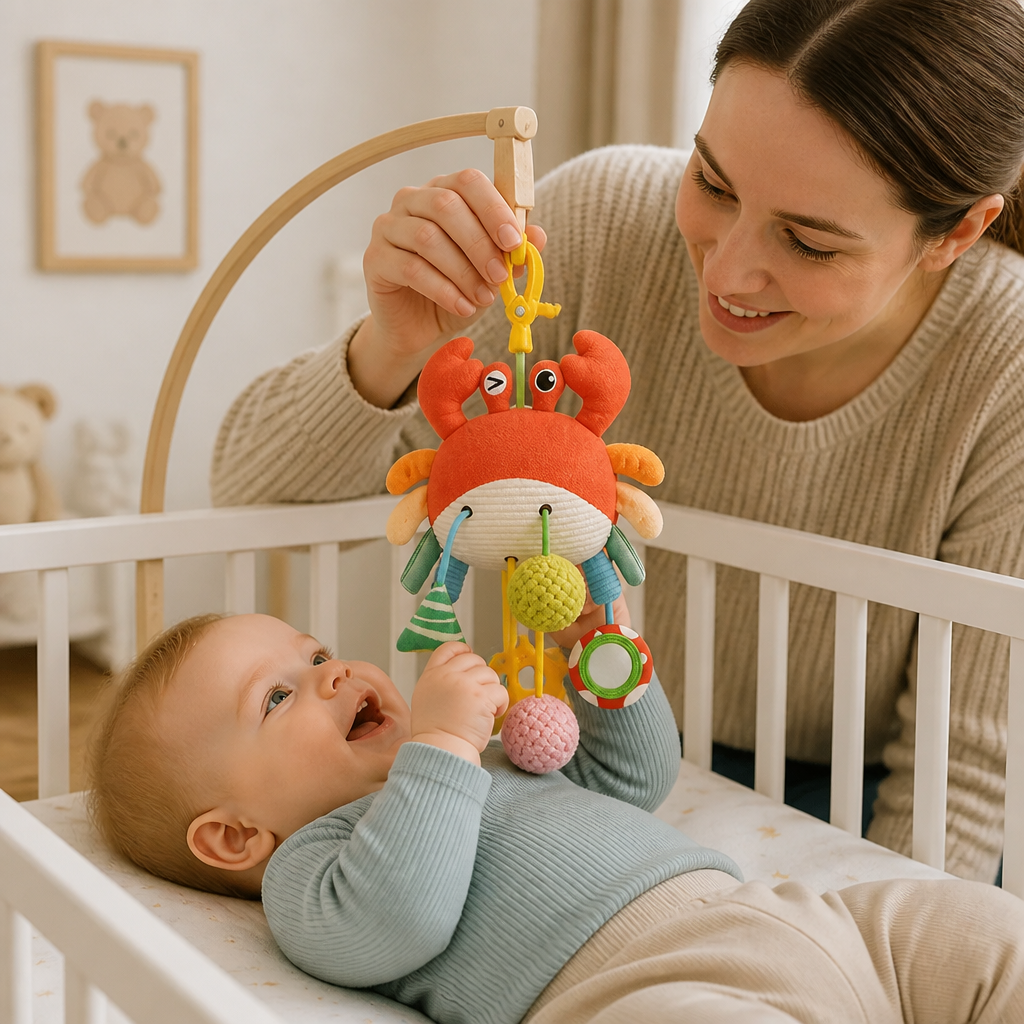 Crab Activity Toy with Pull Cord, Rattle & Teether for Babies
