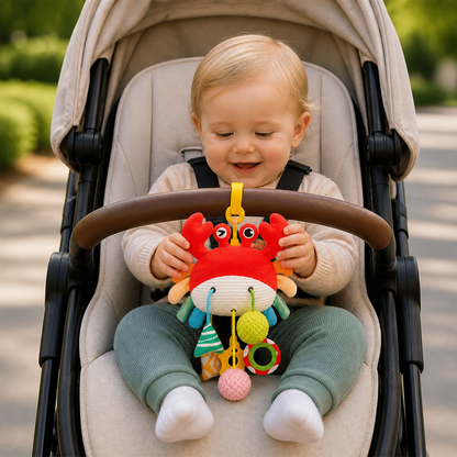 Crab Activity Toy with Pull Cord, Rattle & Teether for Babies