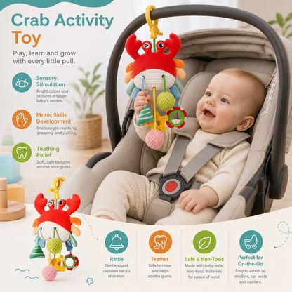 Crab Activity Toy with Pull Cord, Rattle & Teether for Babies