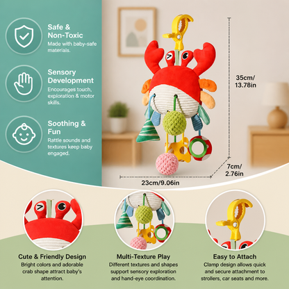 Crab Activity Toy with Pull Cord, Rattle & Teether for Babies
