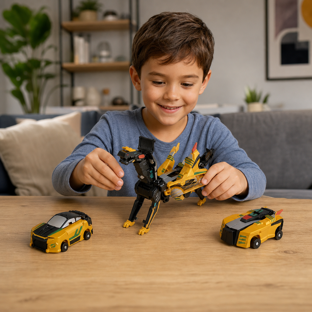 2-in-1 Magnetic Transforming Car & Dinosaur Toy with Automatic Collision Action