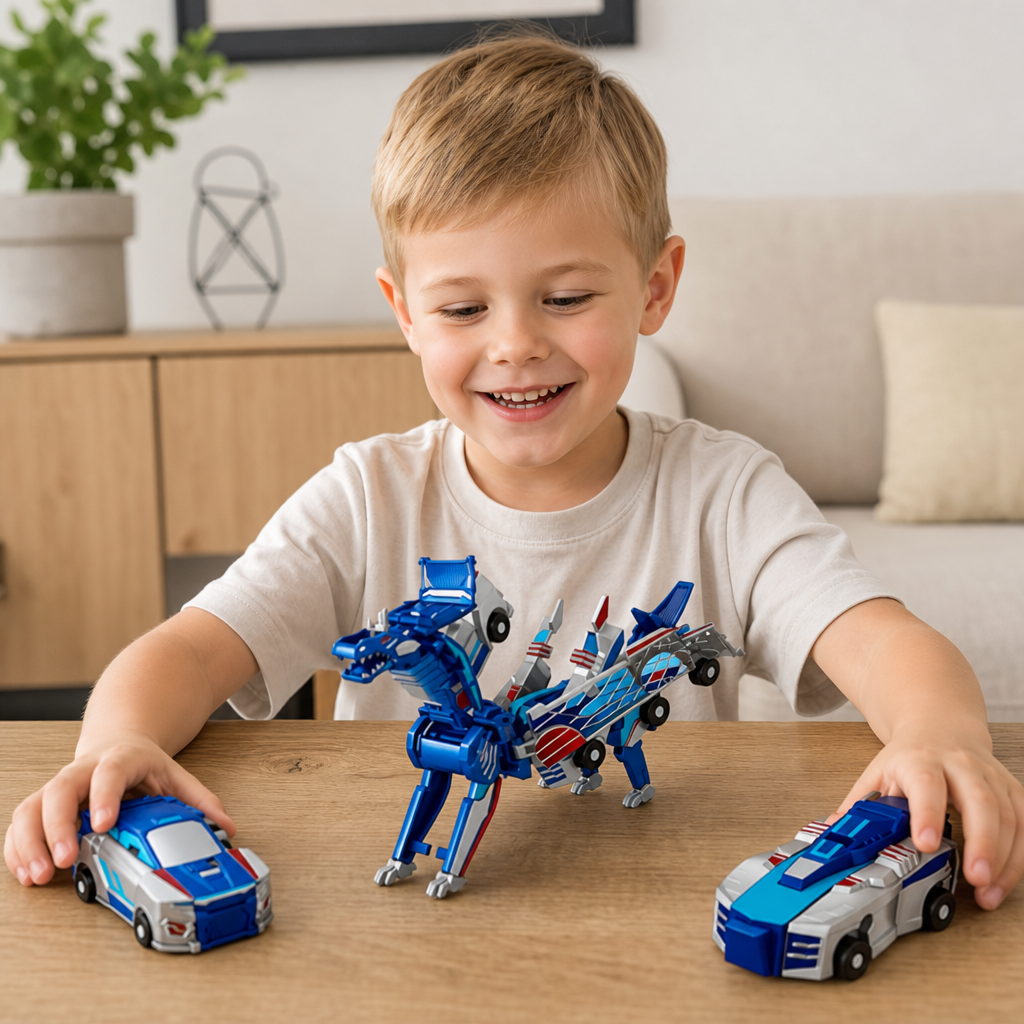 2-in-1 Magnetic Transforming Car & Dinosaur Toy with Automatic Collision Action
