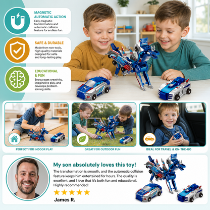 2-in-1 Magnetic Transforming Car & Dinosaur Toy with Automatic Collision Action