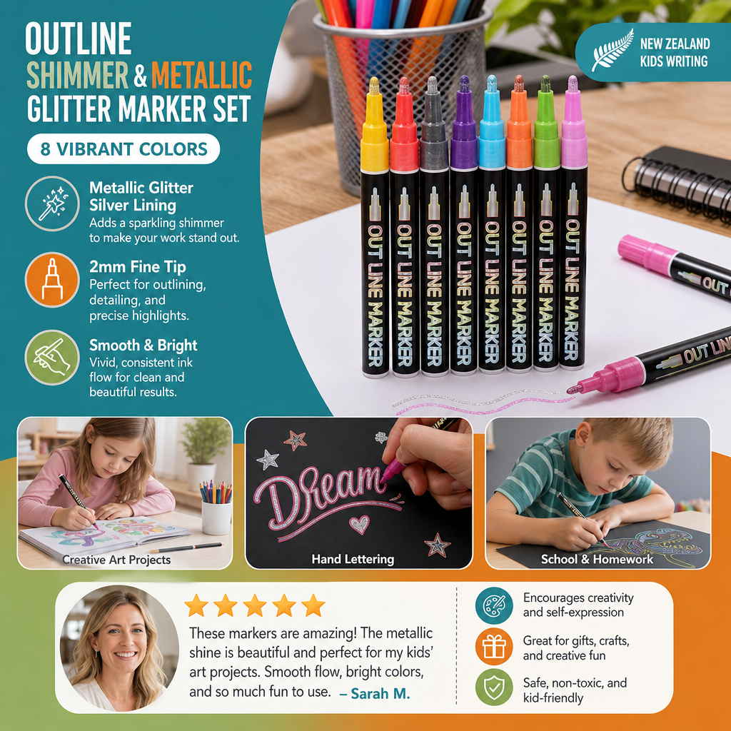 Outline Shimmer & Metallic Glitter Marker Set