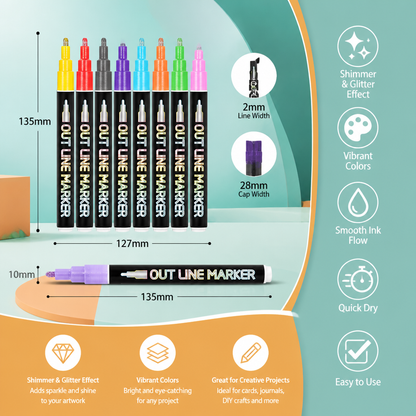 Outline Shimmer & Metallic Glitter Marker Set
