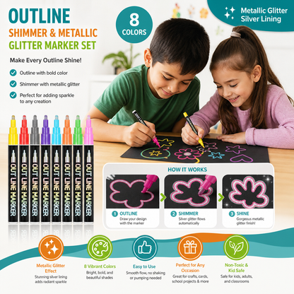 Outline Shimmer & Metallic Glitter Marker Set