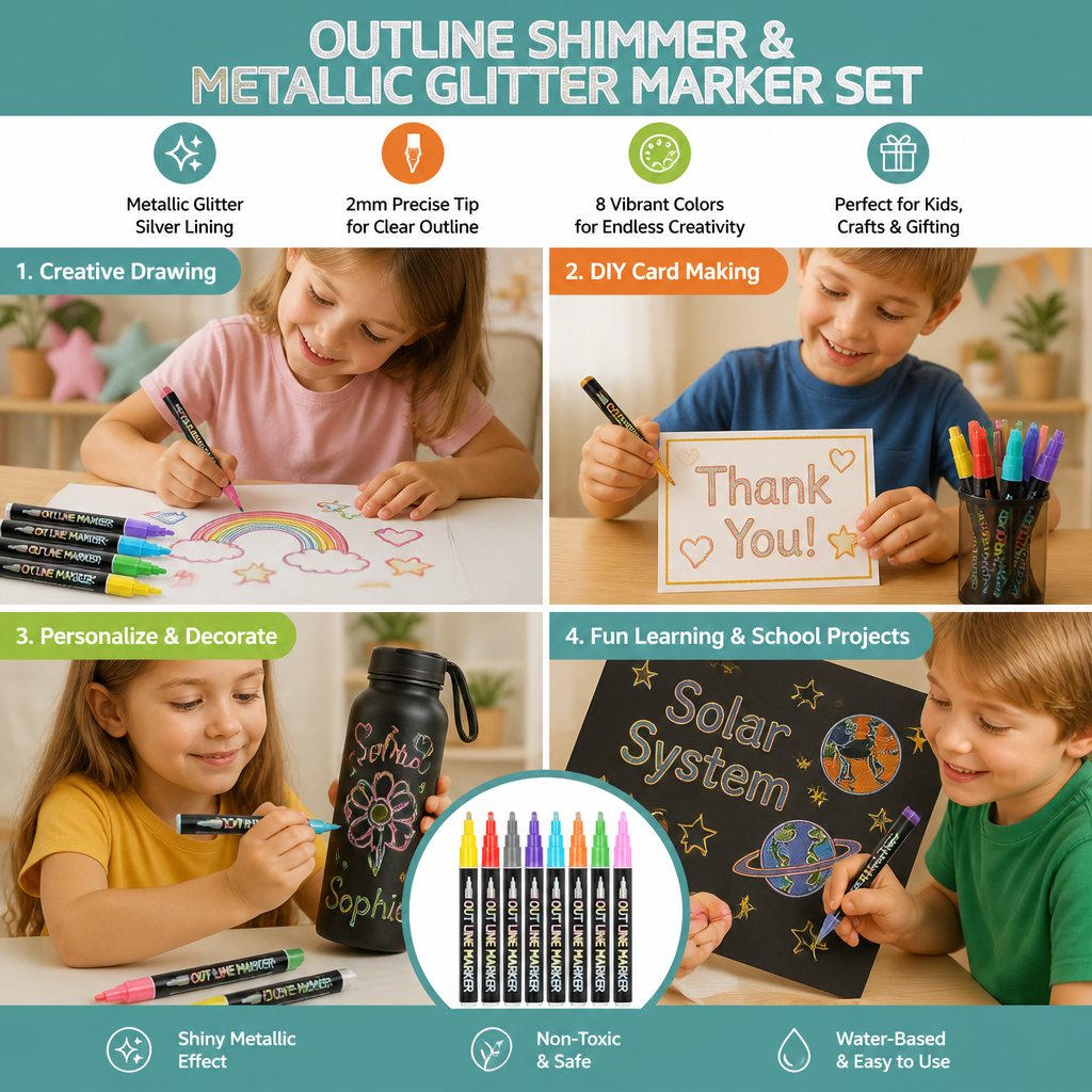 Outline Shimmer & Metallic Glitter Marker Set