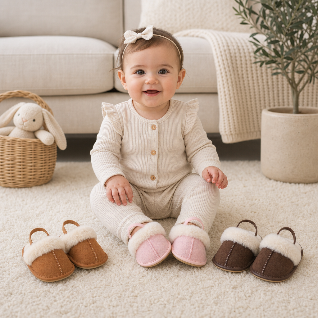 Fluffy Baby & Toddler Slippers with Soft Plush Lining and Non-Slip Soles