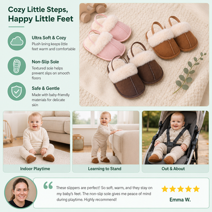 Fluffy Baby & Toddler Slippers with Soft Plush Lining and Non-Slip Soles
