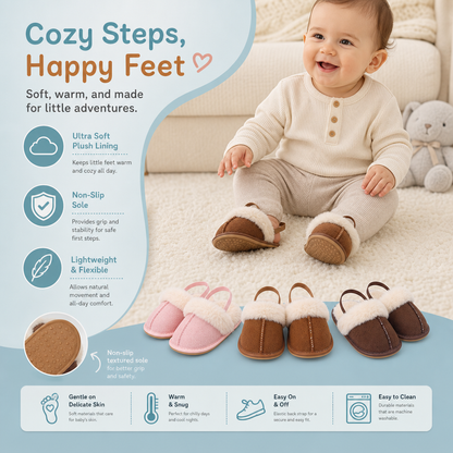 Fluffy Baby & Toddler Slippers with Soft Plush Lining and Non-Slip Soles