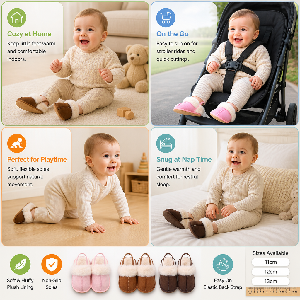 Fluffy Baby & Toddler Slippers with Soft Plush Lining and Non-Slip Soles