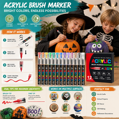 Dual-Tip Acrylic Paint Marker Set with Fine & Brush Tips