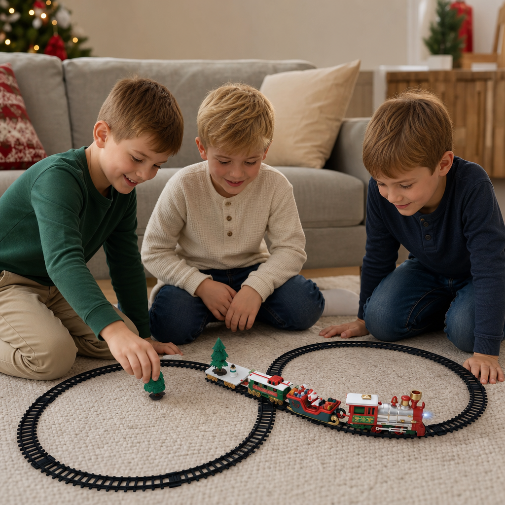 Kids’ Electric Train Set with Lights, Sounds & Steam Effects