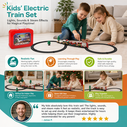 Kids’ Electric Train Set with Lights, Sounds & Steam Effects