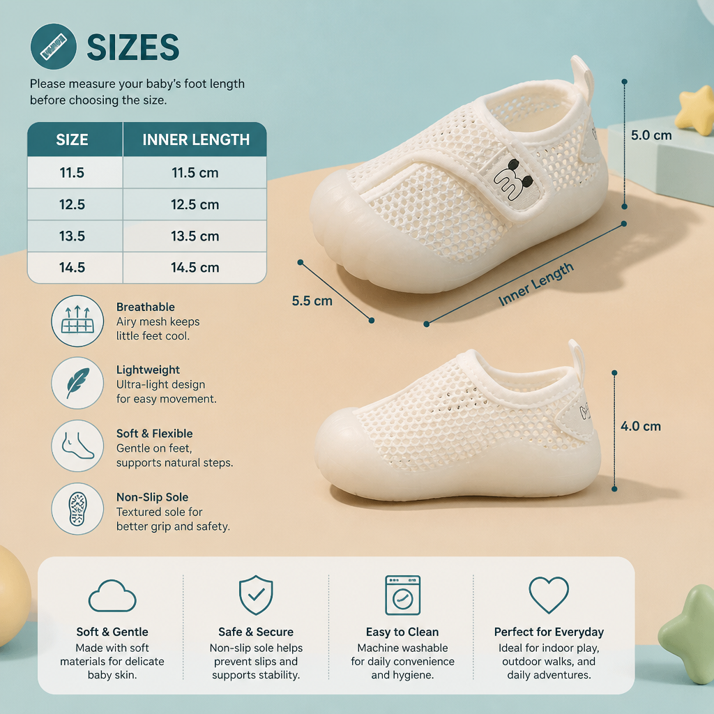 Comfortable Baby Shoes with Soft, Non-Slip Soles