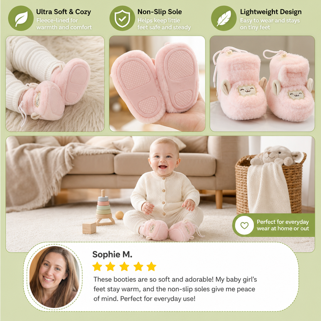Warm & Cozy Fleece-Lined Baby Booties with Soft Non-Slip Soles
